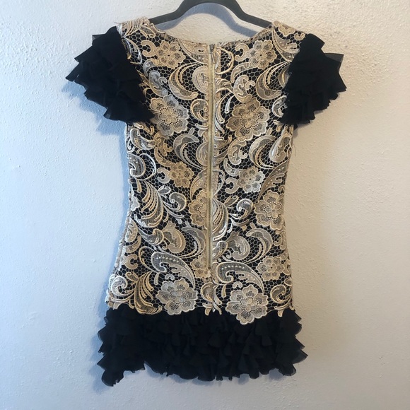 Chloe 100% silk ruffled lace mini dress size 4 - Picture 5 of 8
